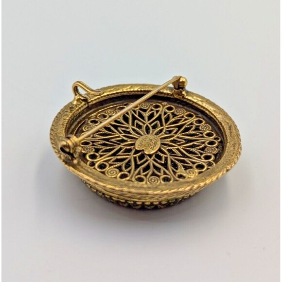 Original By Robert Black Glass Gold Tone Brooch Pendant Victorian Revival - Picture 6 of 10